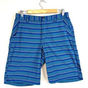 LULULEMON‎ Mens Casual Shorts Sz 30 x 10" Blue Gingham Check Kahuna Golf Bermuda